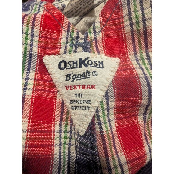 Vintage OshKosh B’Gosh Size 18M Red Blue Plaid Vestbak Overalls Rare 100% Cotton - Picture 8 of 8